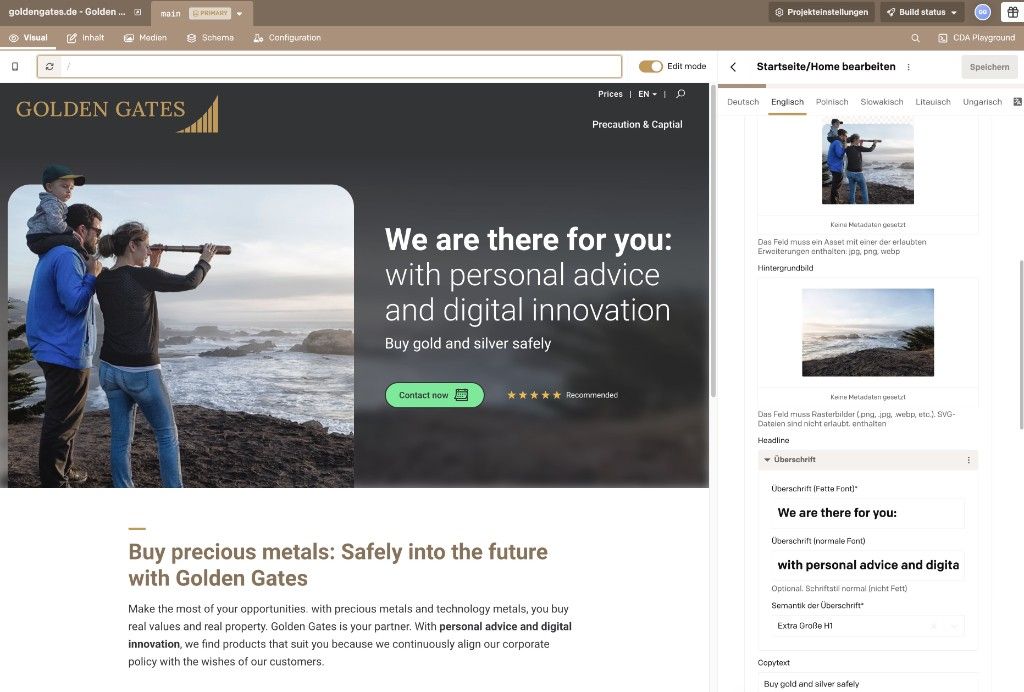 DatoCMS Backend mit Button Extended Plugin und Live Preview