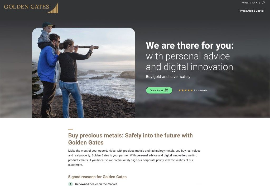 Goldengates Startseite in englischer Sprache