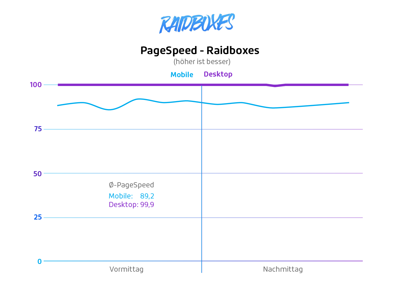 WordPress Seitenladegeschwindigkeit gemessen mit Google PageSpeed für Raidboxes